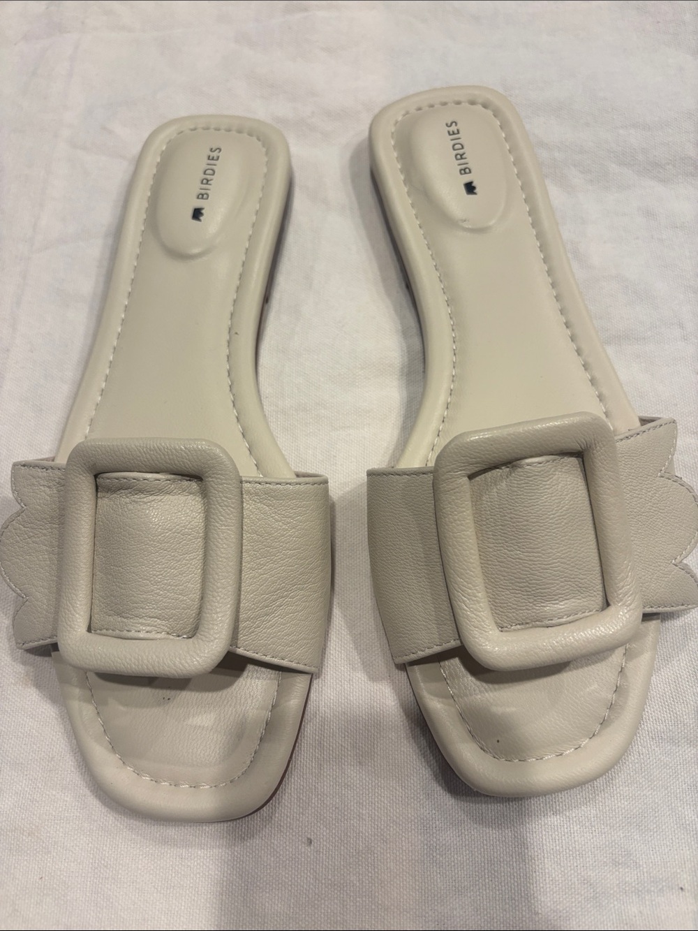 Birdies Neutral Cream Slide Mules with Decorative Buckle